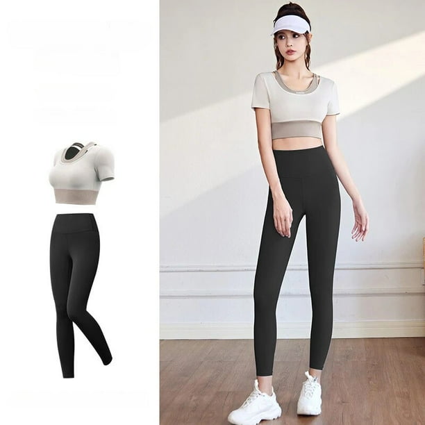 Conjunto de gimnasio de 2 uds para mujer, Top corto deportivo, sujetador para correr, Fitness, traje de Yoga, ropa deportiva, ropa de entrenamiento para mujer, mallas de cintura alta