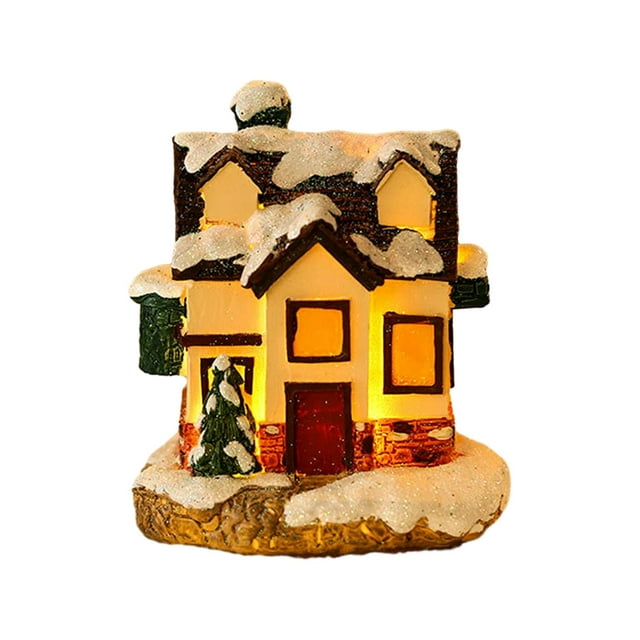 Casa de nieve navideña, cabaña de troncos luminosa, figuras en miniatura, decoración Estilo D