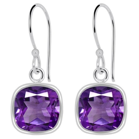 Tacori Amethyst Earrings - 3 Carat Beautiful Cushion Cut Natural Purple Amethyst 925 Sterling Silver Dangle Earrings for Women