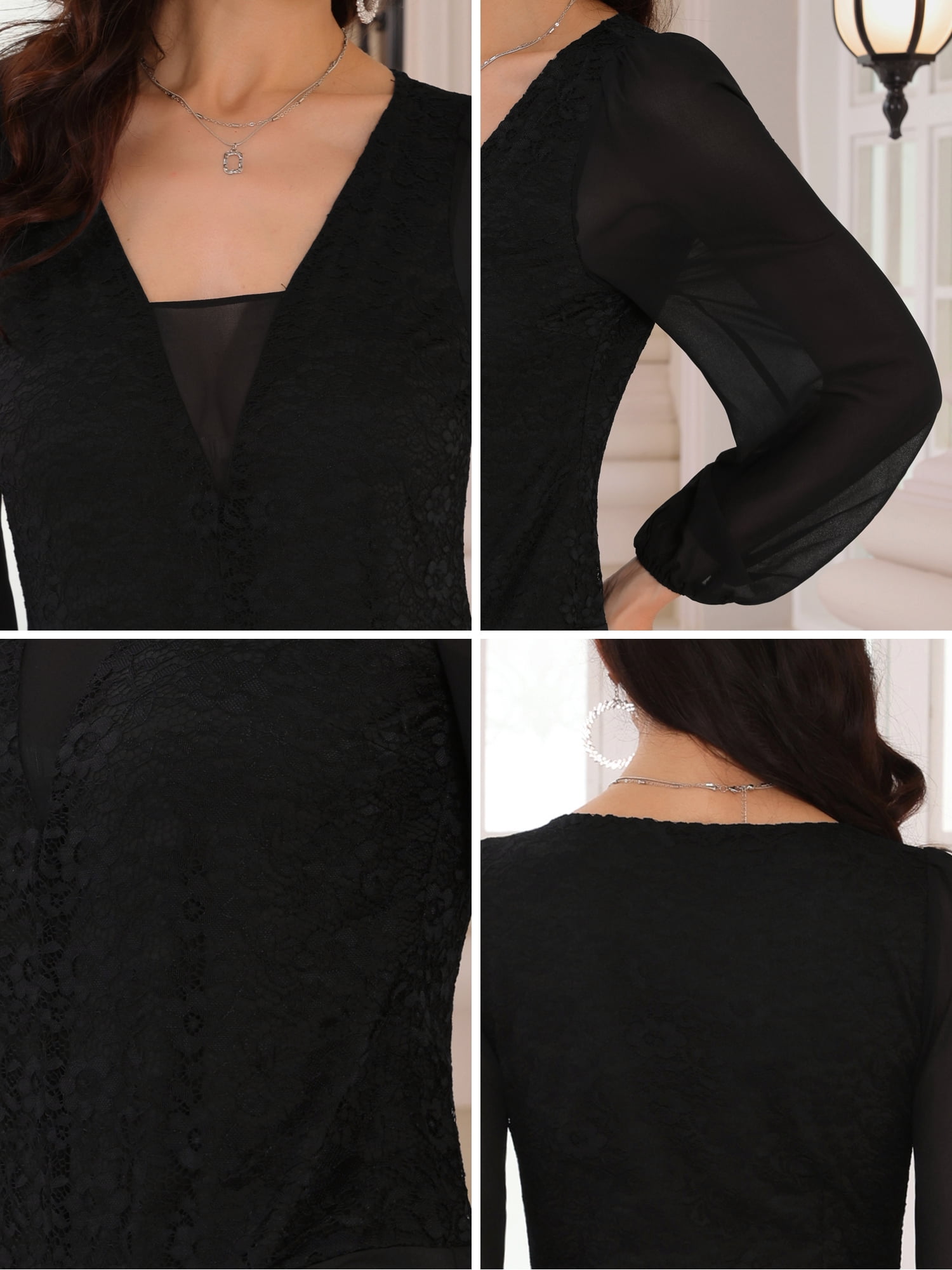 DARING DIVA V Neck Chiffon Dressy Formal Leotard Bodysuit Tops L Black