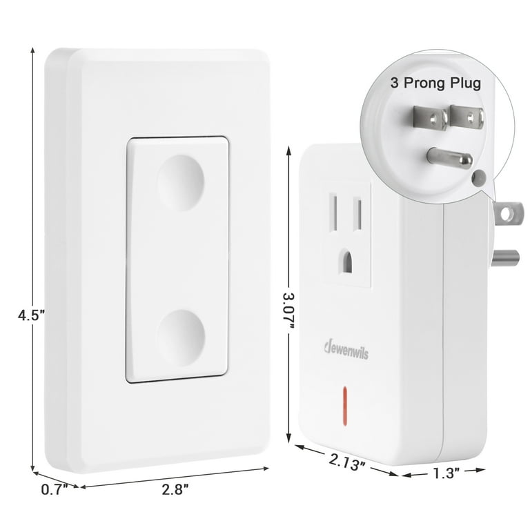 DEWENWILS Remote Control Outlet Switch, Wireless Light Switch for Household  Appliances(2 Switch+1 Outlet), No Wiring Needed 