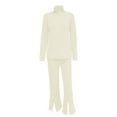 thumbnail image 5 of sususu Pants Sets Women 2 Piece Outfits,Sets for Women Ribbed Knit Two Piece Outfit High Neck Zipper Trousers Suit Cozy Loungewear For Fall Winter Season Casual Home Wear - Beige, 5 of 5