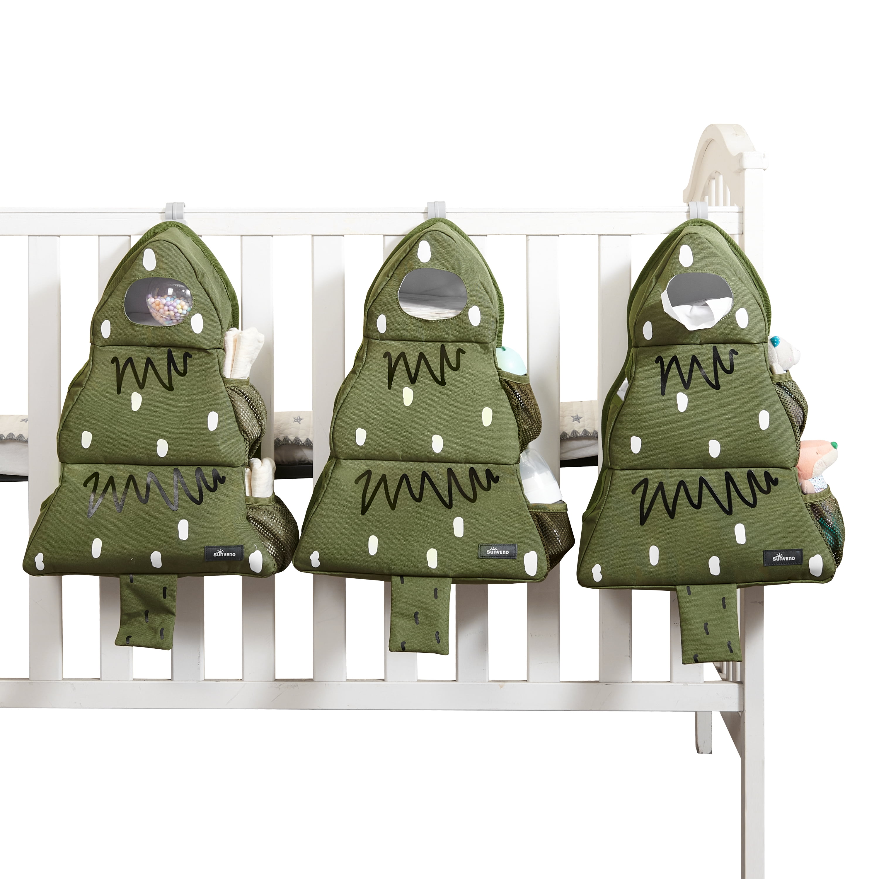 Sunveno Hanging Diaper Caddy Organizer Crib Nursing Organizer, Green Tree, 1pc
