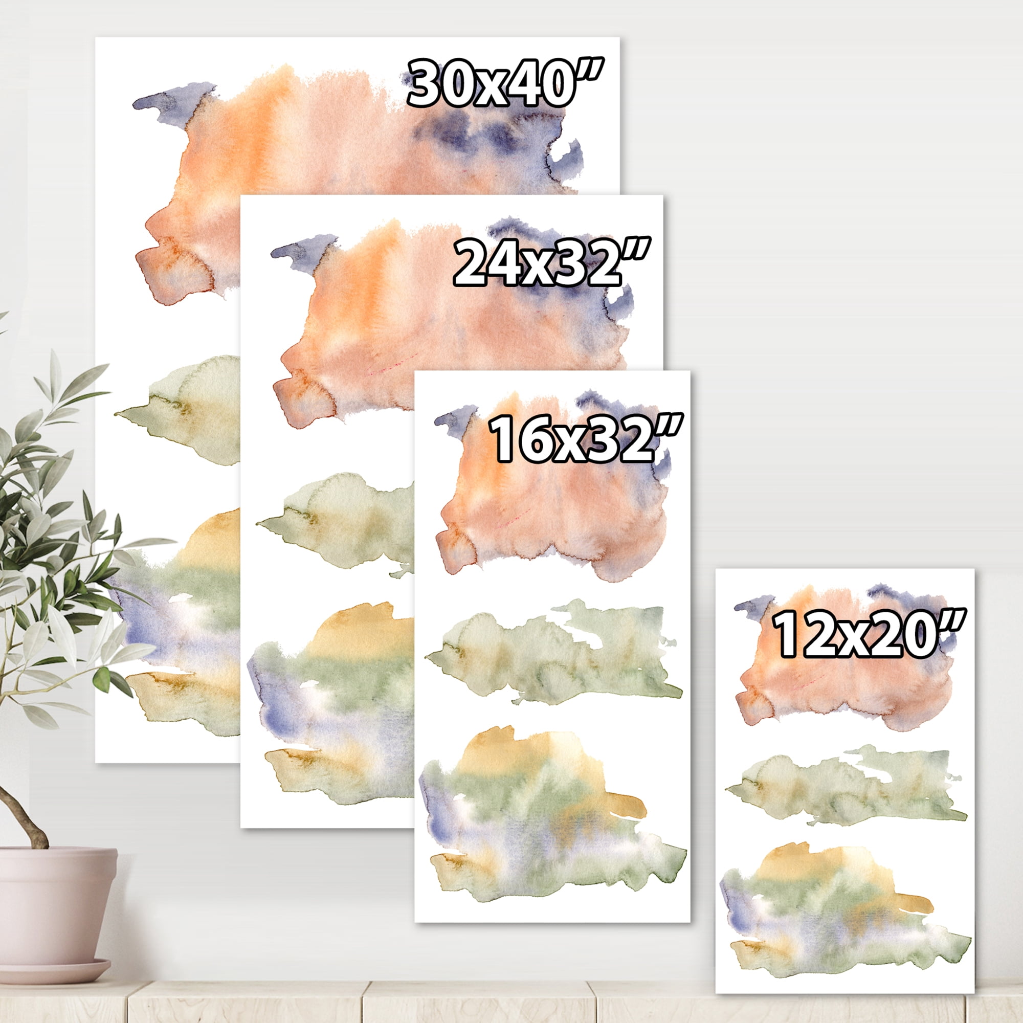 Designart ' Abstract Orange Blue and Beige Green Clouds ' Modern Canvas Wall Art Print