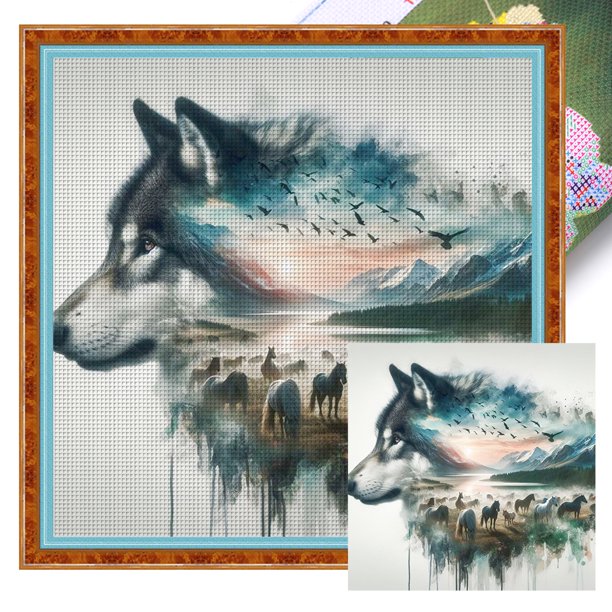 Kit Punto Cruz Con Hilo Algodón Ecológico Bordado 11CT 50x50cm