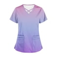 thumbnail image 5 of QATAINLAV Womens Scrubs Gradient Print Short Sleeve Nursing Scrub Tops Criss Cross V Neck T-Shirts Stretch Nurse Uniform Pocket Tee on Sale Blue L, 5 of 6