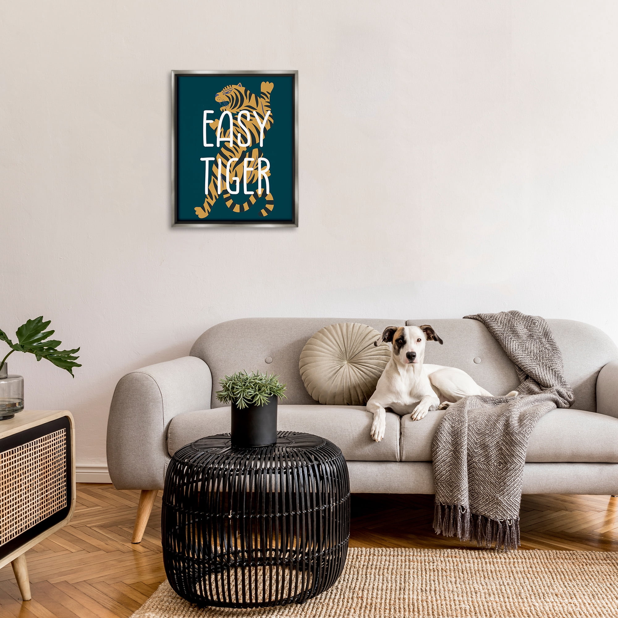 Stupell Industries Easy Tiger Phrase Animals & Insects Painting Gray Floater Framed Canvas Art Print Wall Art, 25 x 31