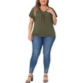 thumbnail image 2 of Agnes Orinda Talla Grande Blusa para Mujeres con Cuello en V y Volantes, Camiseta de Manga Corta, Tops de Verano 4X Verde, 2 of 6
