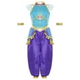 thumbnail image 2 of CHICTRY Kids Girls Arabian Princess Jumpsuit Sequins Off Shoulder Bodysuit with Wrist Bands Blue 6, 2 of 7