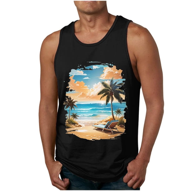 Tanques para Hombre para el Verano Solto Chaleco Impresión Deportivo Cuello Redondo, Casual
