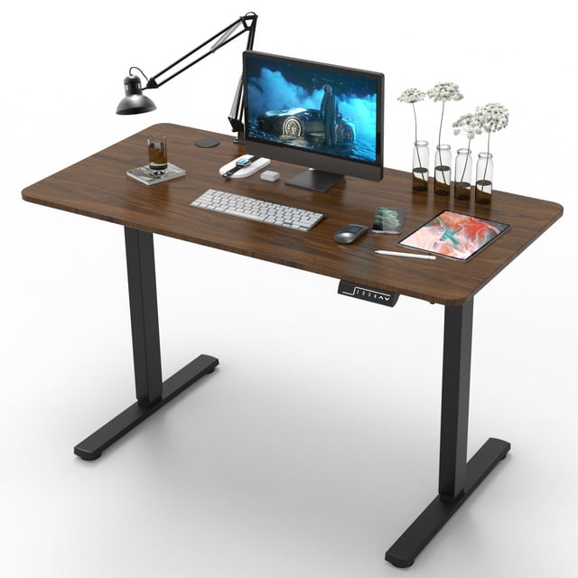 FOH Escritorio de pie motorizado eléctrico, Ajustable en Altura, Ergonómico con Control Remoto, Escritorio de pie para Sentarse, (con Tablero empalmes)