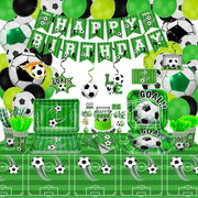 Soccer Party Supplies, Include Happy Birthday Banner, Plates, Tablecloth, Napkins, Cups, Cake Toppers, Soccer Swirl Decorations, Balloons for Boys Sports Theme Birthday Decorations, Servers 20 Guests