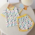thumbnail image 2 of XZNPDUCQ Toddler Baby Girl Summer Clothes Cute Cotton Linen Outfits Bow Short Sleeve Shirts Tops + Ruffle Shorts 2 Piece Set Short T-shirt Sets 3-4 Years Yellow, 2 of 3