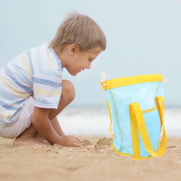 WRISTBIQUE Drawstring Mesh Beach Bag with Multi-Color Shell Design, Lightweight Storage Pouch for Travel and Outdoor Use