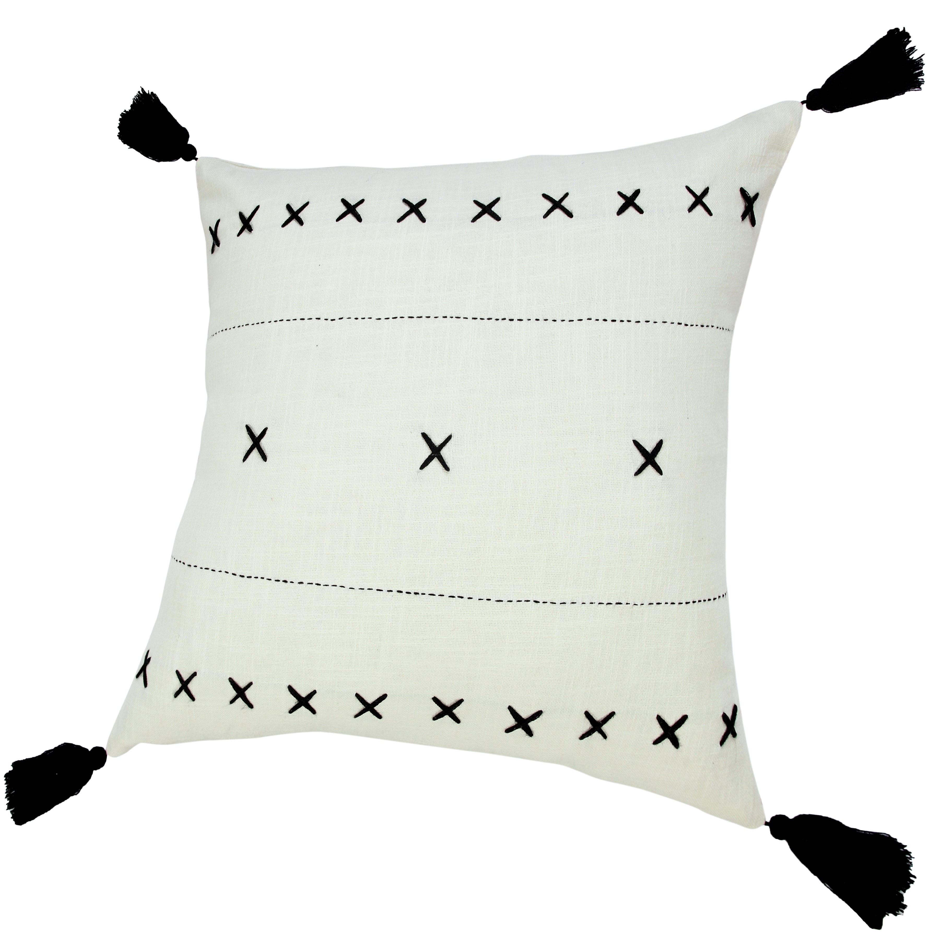 Ox Bay 20" x 20" Hand-Woven White/ Black Geometric Organic Cotton Pillow Cover
