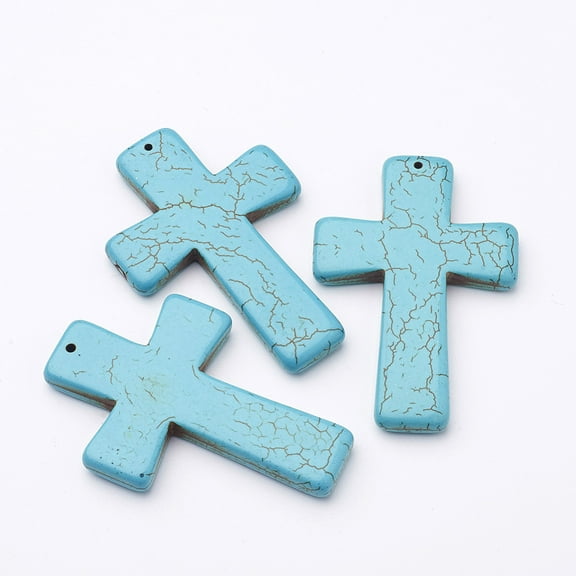 5pc Gemstone Big Pendants Pale Turquoise Cross about 40mm wide 60mm long hole: 1mm