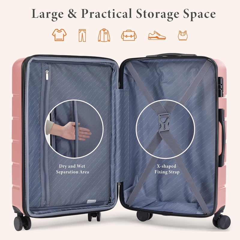 Sybels 24 Inch Carry On Luggage, Hard Shell Expandable Suitcase with TSA Lock and Double Spinner Wheels, Pink