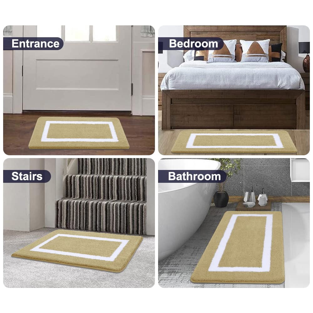 Smiry Luxury Microfiber Bathroom Rug Mat 20"x30" Soft Absorbent Bath Rug Non-Slip Plush Shaggy Bath Carpet,Beige