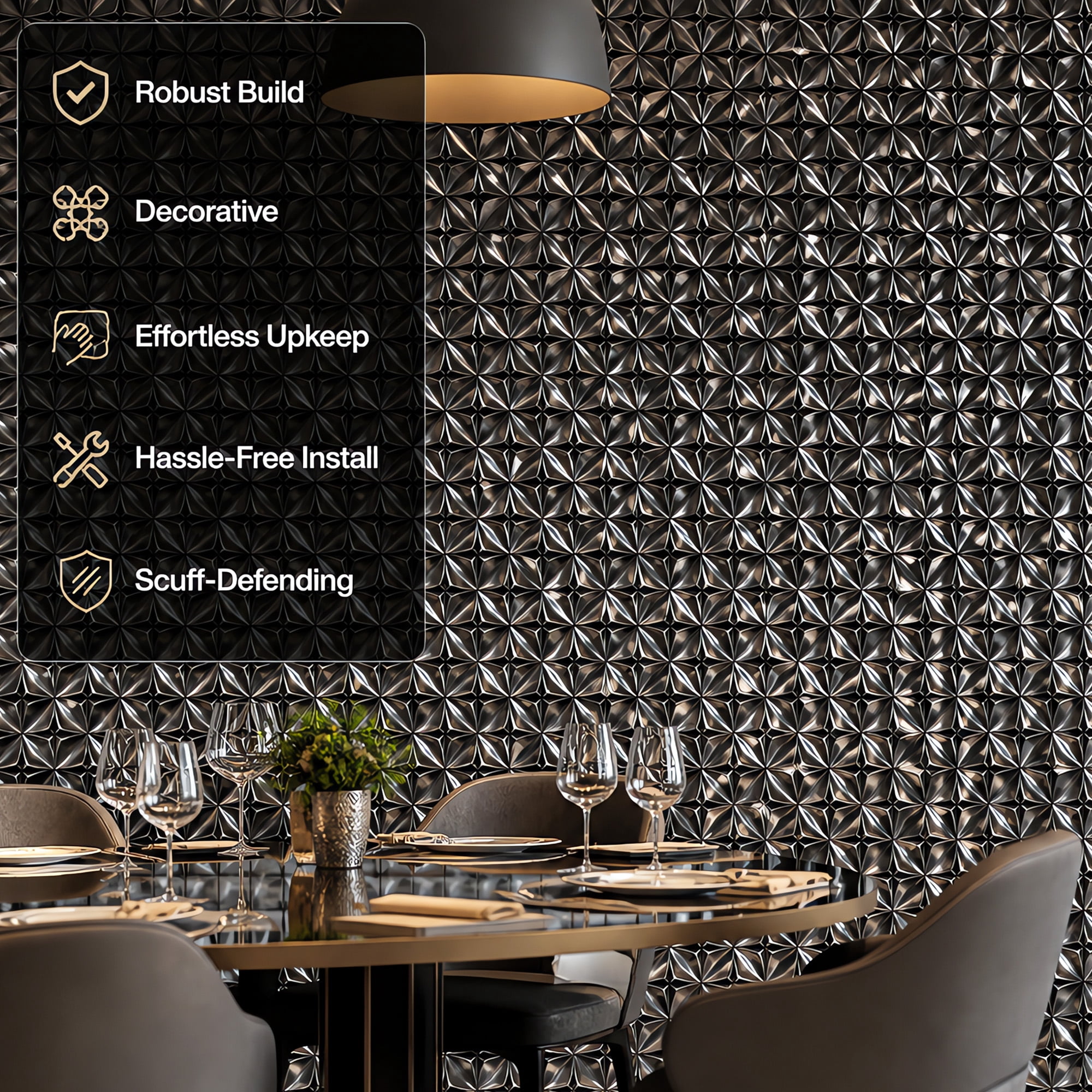 BEAUTYPEAK 5PCS 12"x 12" 3D Wall Panels Metal Wall Decor Panels for Home, Black