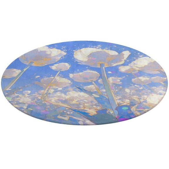 Vibe Blooming Tulips Washable Round Rug -Circle Area Rugs for Nursery Bedroom, Vintage Non Slip Non Shedding Low Pile Carpet for Living Room Coffee Table Entryway
