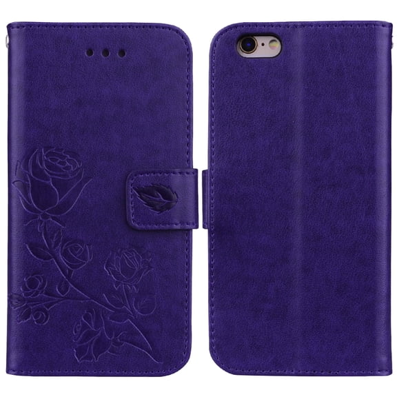 iPhone 6S Plus/ iPhone 6 Plus 5.5-inch Phone Case, Allytech [Embossed Rose Series] Folding Folio Flip Case with Kickstand Card Holders Magnetic Closure Full Body Protection Cover Shell, Purple