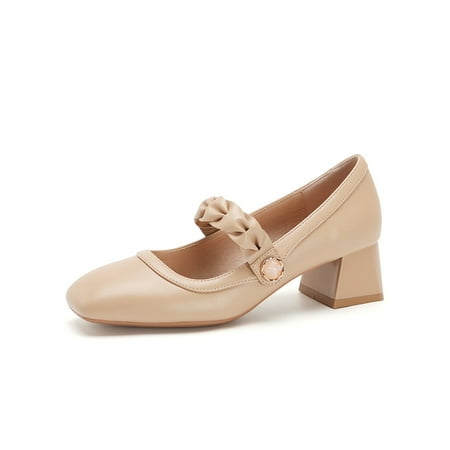 

Avamo Women Dress Shoes Slip On Pumps Ankle Strap Mary Jane Heels Womens Pump Ladies Lightweight Chunky Khaki 7.5