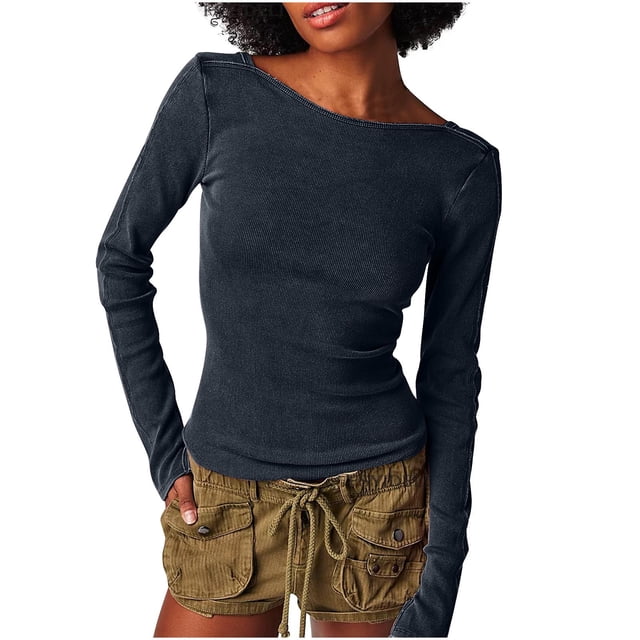 Pisexur Chandail en Molleton pour Femmes Mode Tricoté Col Rond Chandails en Molleton Manches Longues Hauts pour Femme Décontracté Léger Dos Bas Automne Hauts Coupe Ajustée Chandail