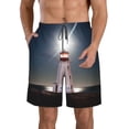 thumbnail image 2 of Uemuo Peggy's Cove Lighthouse Pattern Men's Swim Trunks Hawaiian Beach Bathing Suit Swimsuits Beach Quick-Dry Shorts with Pockets-Small, 2 of 9