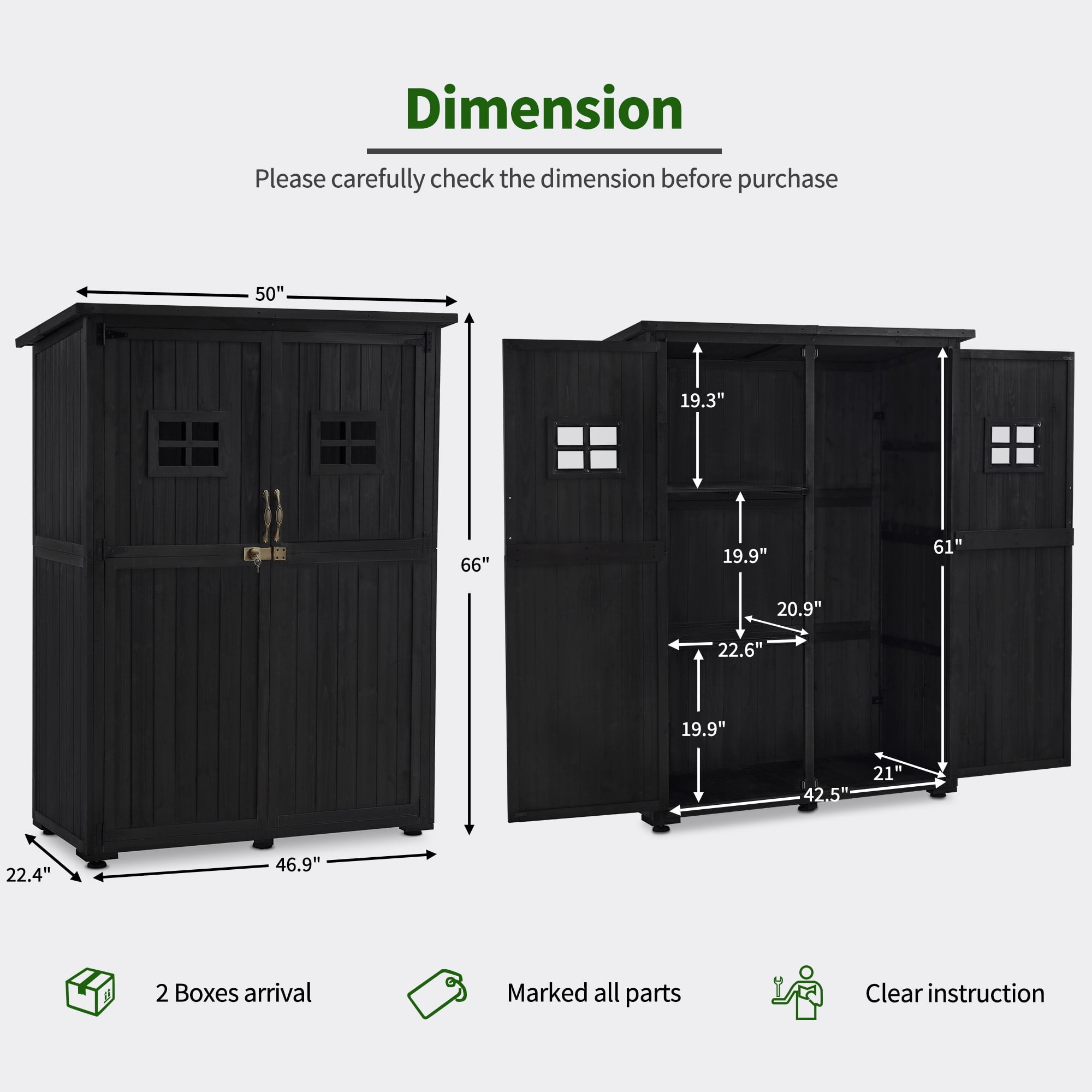 MCombo Wood Large Outdoor Storage Tool Shed (46.9" x 22.4" x 66") 1911 (Black)