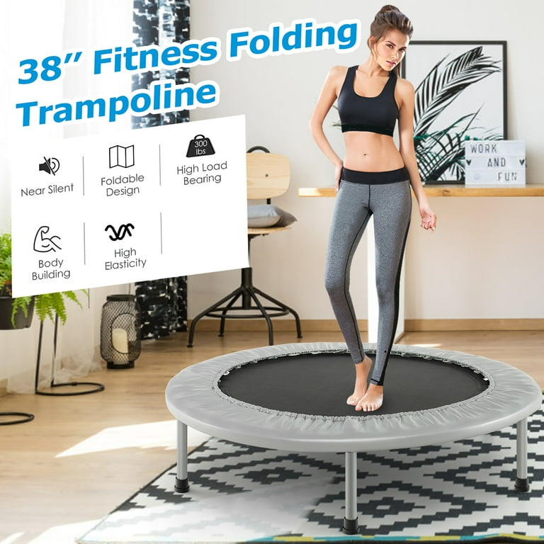 Gymax 38'' Folding Mini Trampoline Fitness Rebounder w/ Safety Pad