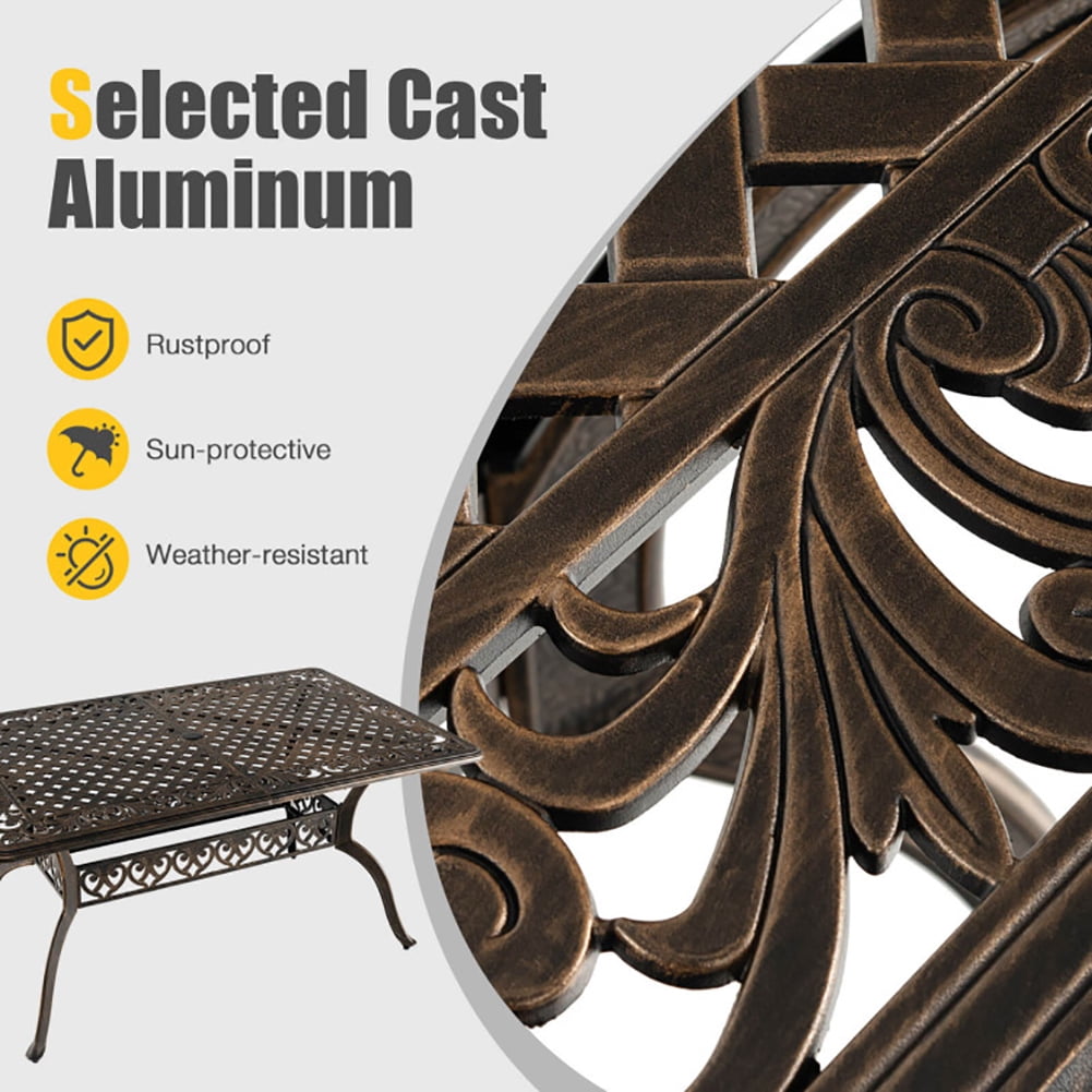 Aimee Lii 59" Aluminum Patio Dining Table with Umbrella Hole fot 6 Persons, Outdoor Patio Furniture, Bronze