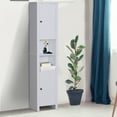 thumbnail image 4 of HOMCOM 67” Wood Free Standing Bathroom Linen Tower Storage Cabinet - White, 4 of 11