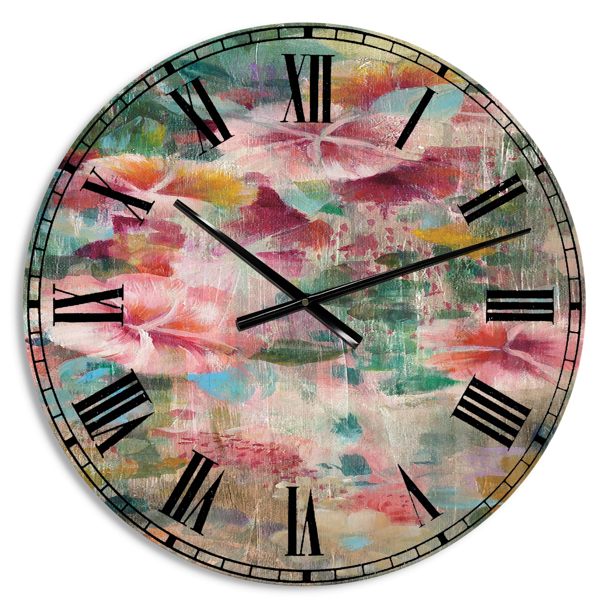 Designart Oversized Multicolor Analog Round Cabin Lodge Modern Wall Clocks