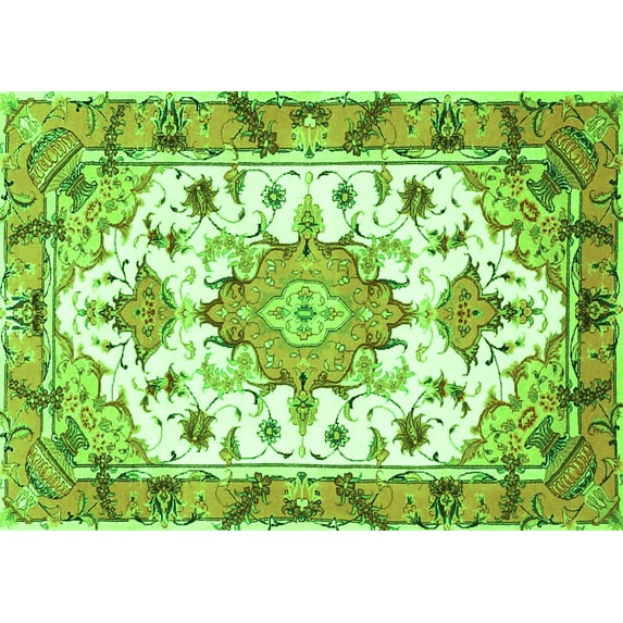 Ahgly Company Indoor Rectangle Medallion Green Traditional Area Rugs, 8' x 10'