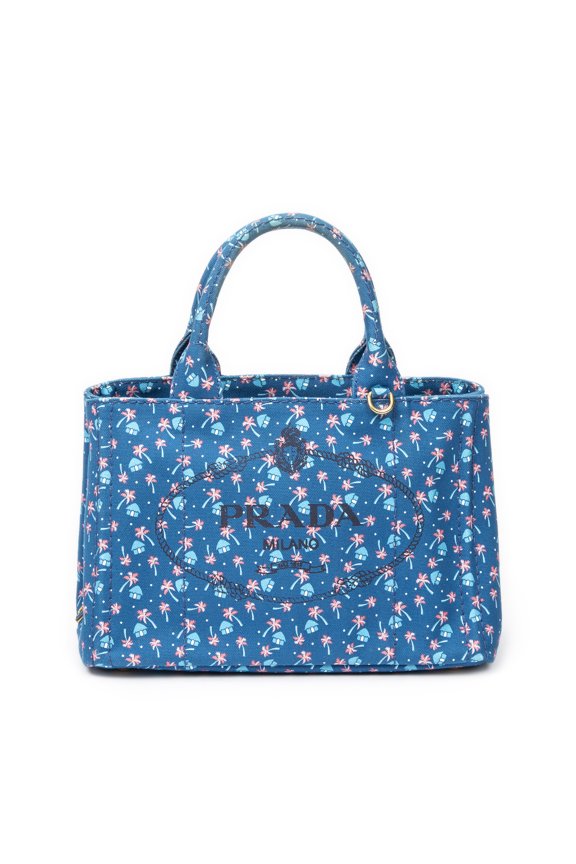 Pre-Owned Prada Blue Small Canapa Tote Shoulder Bag Printed Canapa Canvas