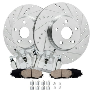Detroit Axle - Front Brake Kit for Toyota Corolla Matrix Pontiac Vibe Scion xD Drilled & Slotted Brake Rotors and Ceramic Brakes Pads Brake Calipers Replacement