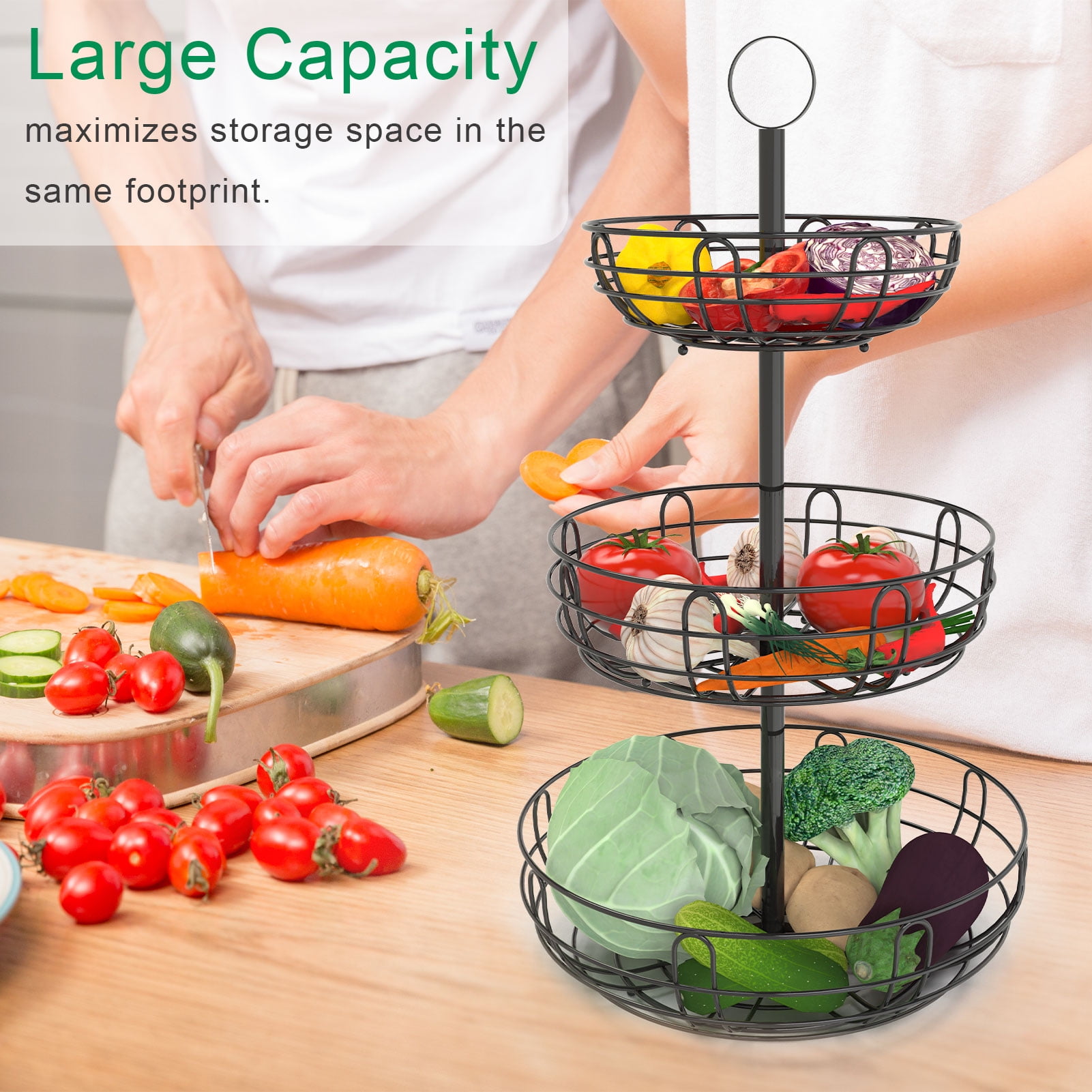 Auledio 3Tier Detachable Countertop Hanging Fruit Vegetables Basket