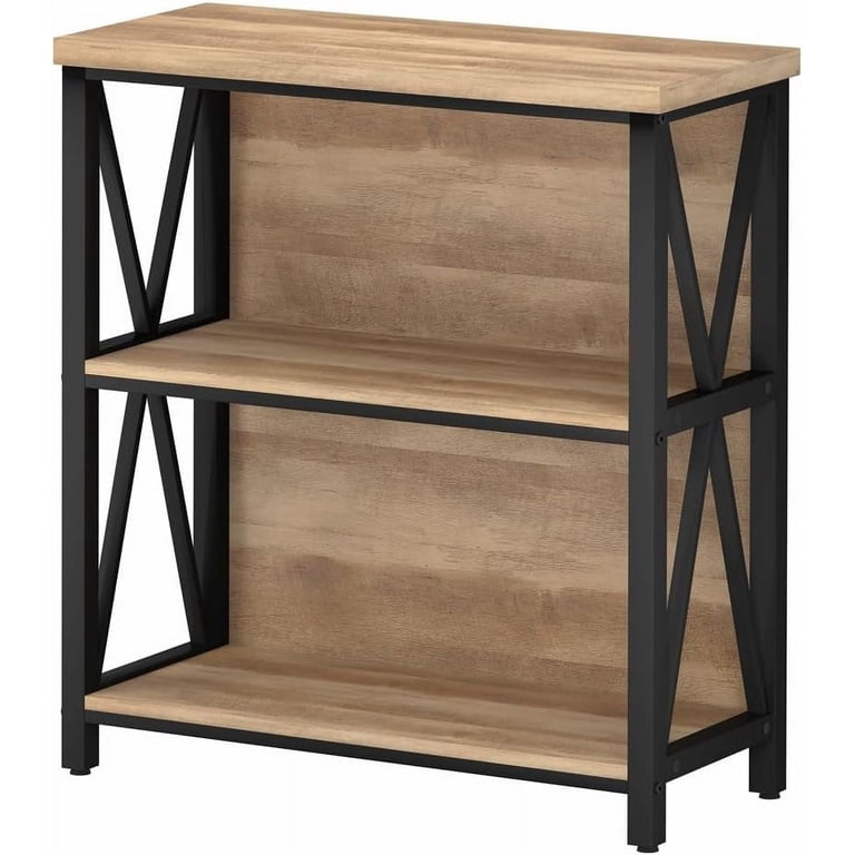 FATORRI Bookcase With Doors & 6 Cubby | Rustic Oak Finish, Metal Frame, 67.8" Tall
