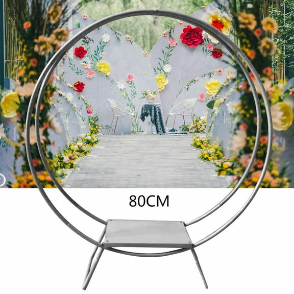 Silver Round Cake Flower Stand Double Hoop Arch Rack Wedding Party Decor