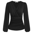 thumbnail image 1 of Blusa fruncida vintage con cuello en V y manga linterna de Top Grace Karin, 1 of 1