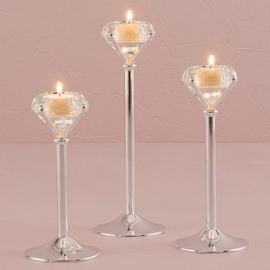 NEW Solitaire Diamond Crystal Votive Candle Holder & Stand WEDDING RING DECOR 7" 