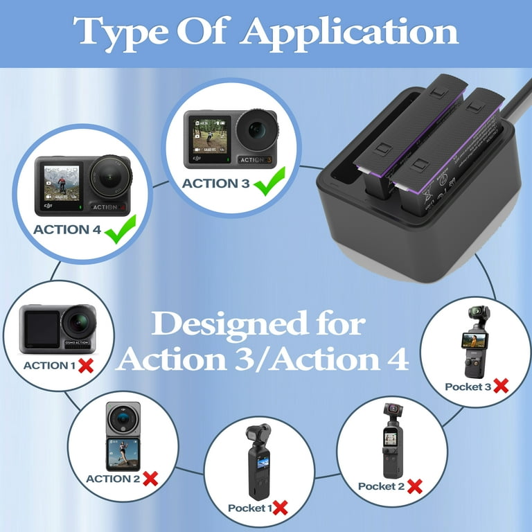 2 Pack Batteries fit for DJI Osmo Action 3 Action 4 Action 5 Pro