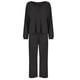 thumbnail image 3 of Gibobby Conjunto de sudadera para mujer Conjunto de pijama de pantalón largo con cinturón y top de punto para el de color liso para mujer(Negro,XL), 3 of 5