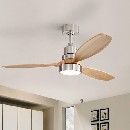 Sofucor 52 Inch 3-Blade Wood Ceiling Fan with Light, Brushed Nickel Finish, Dimmable LED 3-Color Light, DC Motor, 6-Speed Remote, Reversible Airflow, Timing Function, Modern Ceiling Fan