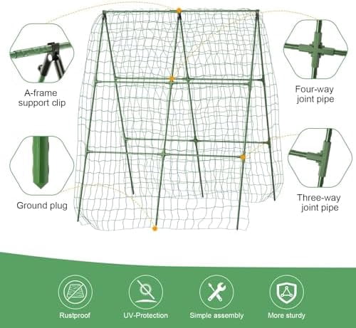 2PCS Cucumber Trellis for Climbing Plants Outdoor, Garden Trellis for Raised Bed Garden,Vegetable Grow Supports with Climbing Net for Tomato Bean Squash, Grape Zucchini (2PCS)