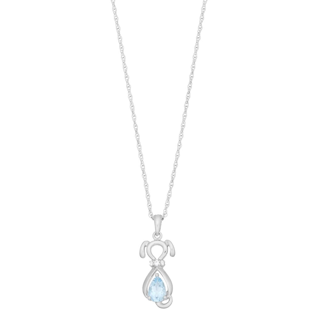 Brilliance 925 Sterling Silver Aquamarine and Created White Sapphire Dog Pendant with 18" Chain