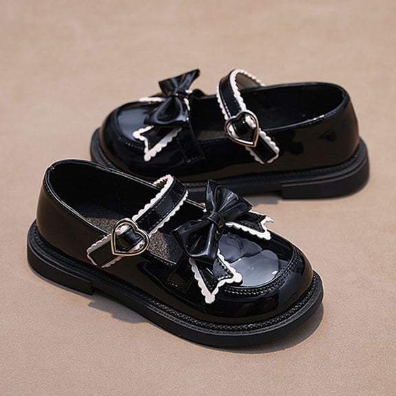 FSYBOA Girls Flat Dress Shoes Size 13(Little Kids), Hook and Loop Strap Dance Non Slip Casual Kids School Uniform Shoes Black