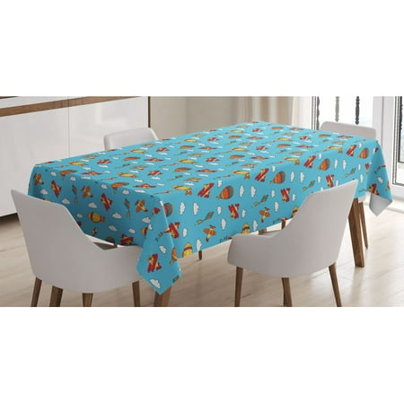 

Airplane Tablecloth Colorful Air Transportation Pattern with Balloons Biplanes Zeppelins and Kites Rectangle Satin Table Cover Accent for Dining Room and Kitchen 60 X 84 Multicolor by Ambesonne