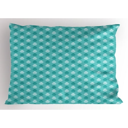 European Pillow Shams Damask Pillow Sham Soft Tones Little Blooms Ancient European Art Elements Symmetric Floral Pattern, Decorative Standard Size Printed Pillowcase, 26 X 20 Inches, Turquoise White, by Ambesonne ()