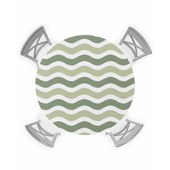 nqOlkjepod Sage Green Round Tablecloth, Fitted Table Cover with Elastic for 45"-54" Round Tables, Abstract Geometric Ocean Wave Stripe Table Cloth Outdoor Indoor Dinning Party Waterproof Tablecloths